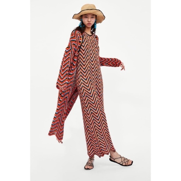 NEW Zara crochet knit chevron pattern long cardigan - Picture 3 of 11